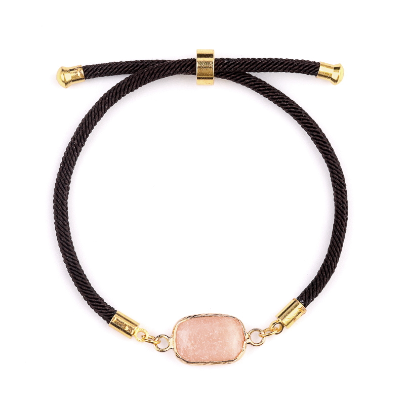 Black Obsidian Faceted Rectangle Wrapped Gold Connector Charms  Adjustable Stone Bracelet
