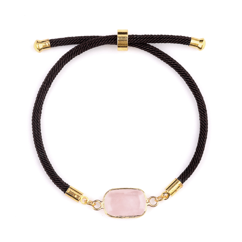 Faceted Rectangle Wrapped Gold Connector Charms  Adjustable Stone Bracelet