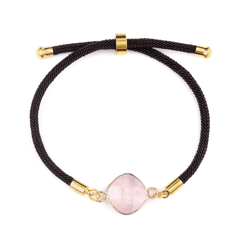 12mm Faceted Rhombus & Square Wrapped Gold Connector Charms  Adjustable Stone Bracelet