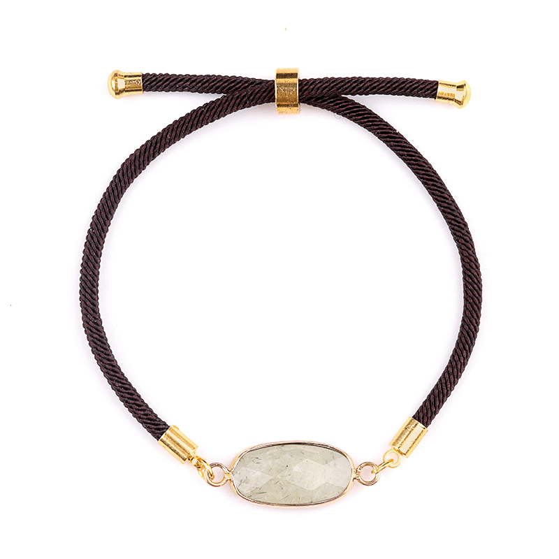 Faceted Oval Beads Wrapped Gold Connector Charms  Adjustable Stone Bracelet