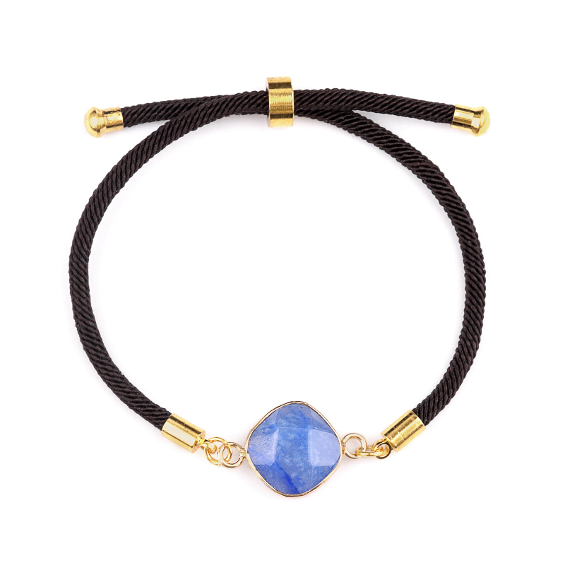 12mm Faceted Rhombus & Square Wrapped Gold Connector Charms  Adjustable Stone Bracelet