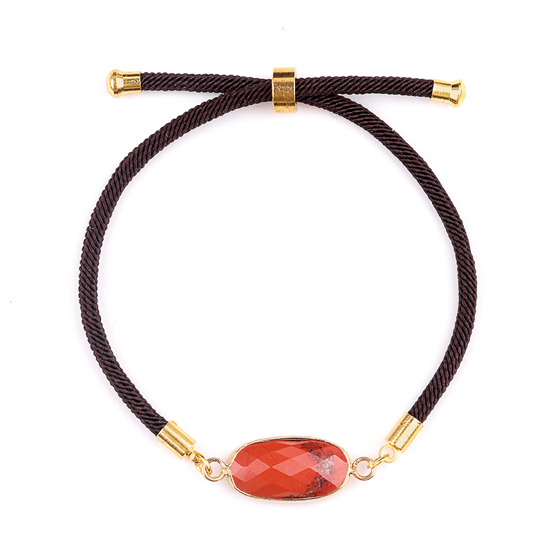Faceted Oval Beads Wrapped Gold Connector Charms  Adjustable Stone Bracelet