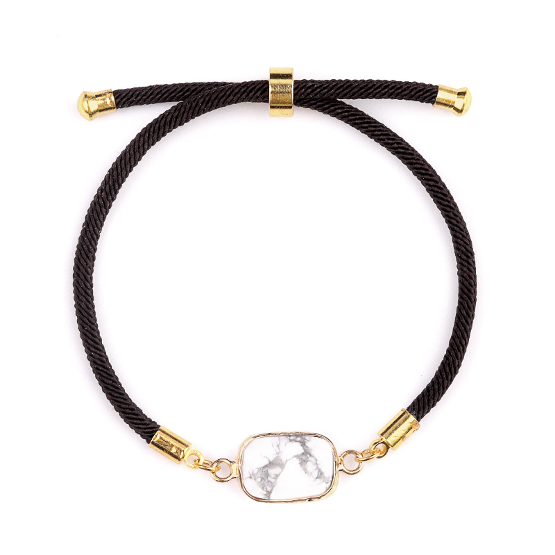 Faceted Rectangle Wrapped Gold Connector Charms  Adjustable Stone Bracelet