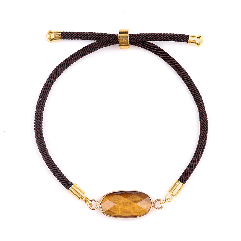 Faceted Oval Beads Wrapped Gold Connector Charms  Adjustable Stone Bracelet