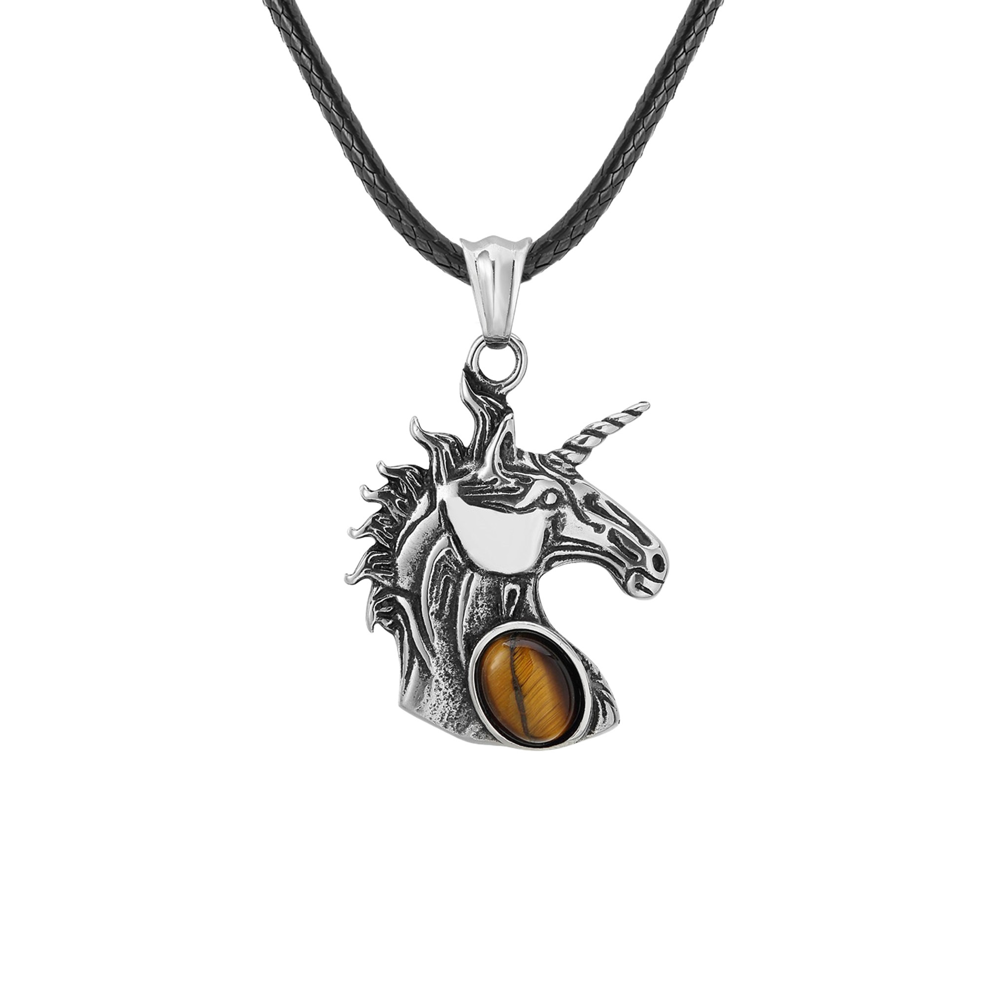 Turquoise Gemstone Cabs Steel Stainless Unicorn Pendant for Making Jewelry