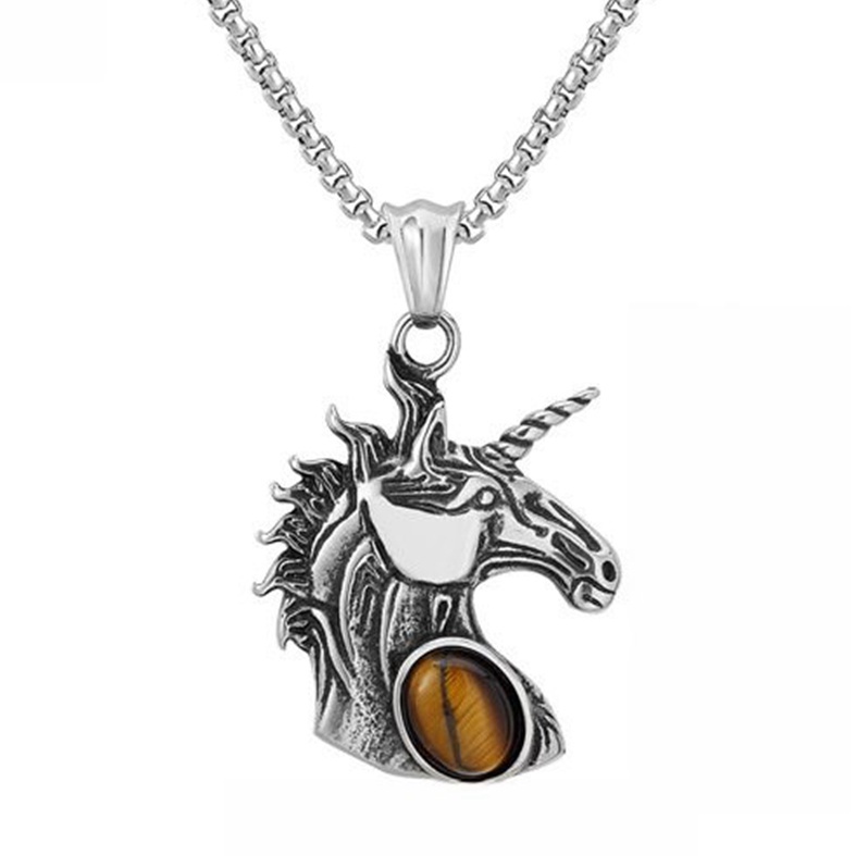 Natural Gemstone Cabs Steel Stainless Unicorn Pendant for Making Jewelry