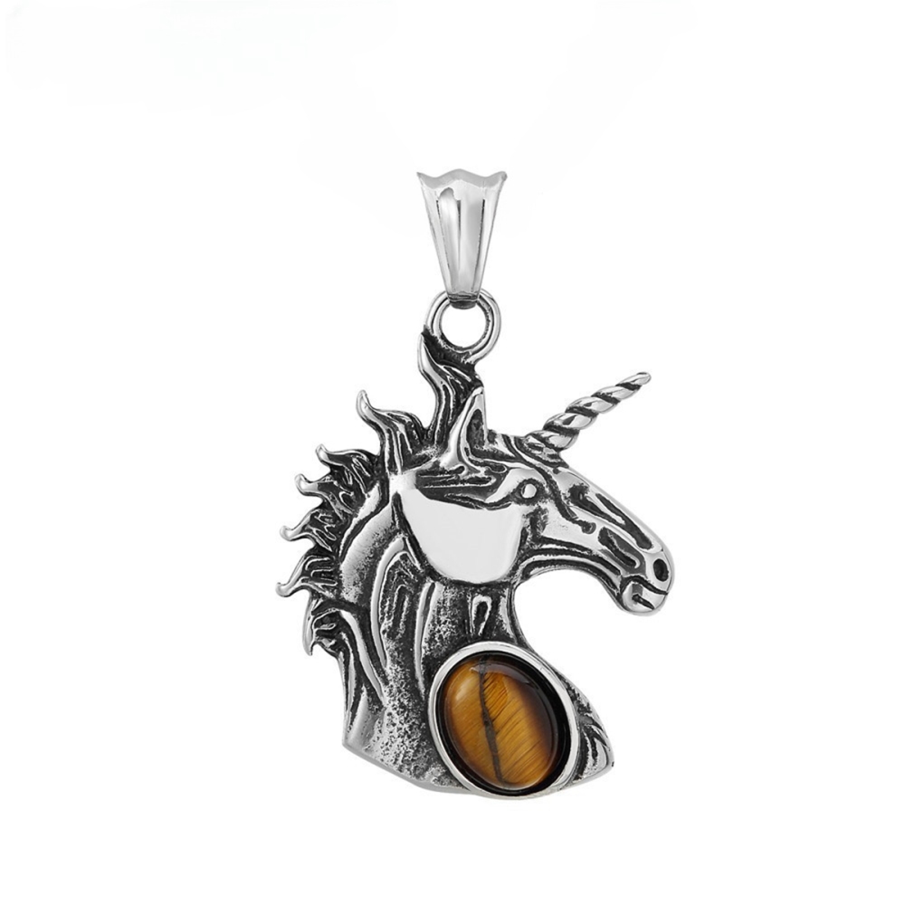 Natural Gemstone Cabs Steel Stainless Unicorn Pendant for Making Jewelry