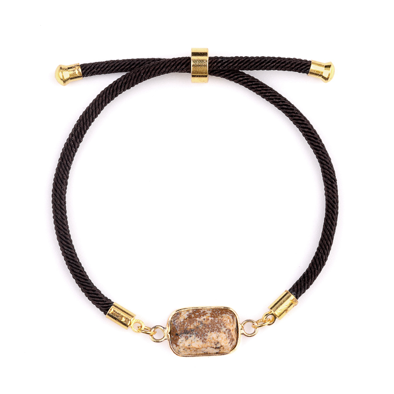 Faceted Rectangle Wrapped Gold Connector Charms  Adjustable Stone Bracelet
