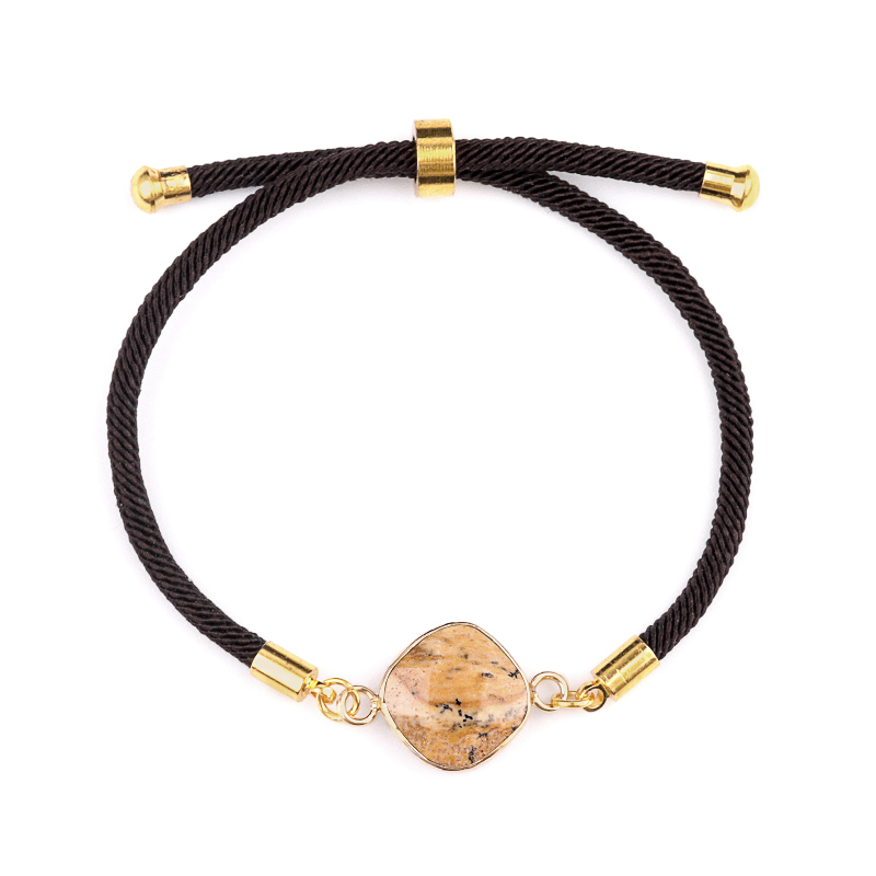12mm Faceted Rhombus & Square Wrapped Gold Connector Charms  Adjustable Stone Bracelet