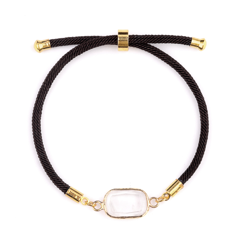 Faceted Rectangle Wrapped Gold Connector Charms  Adjustable Stone Bracelet