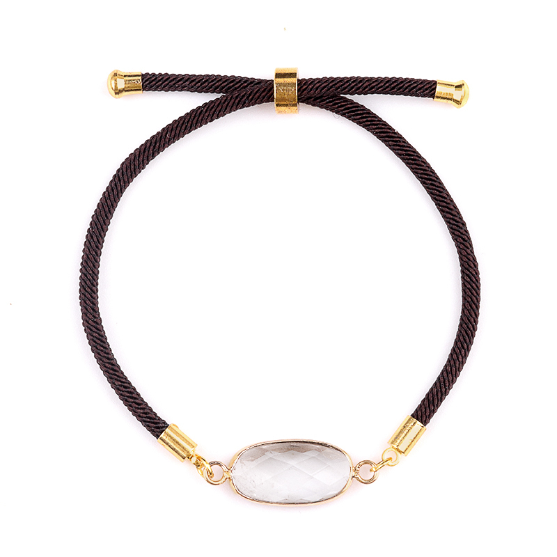 Faceted Oval Beads Wrapped Gold Connector Charms  Adjustable Stone Bracelet