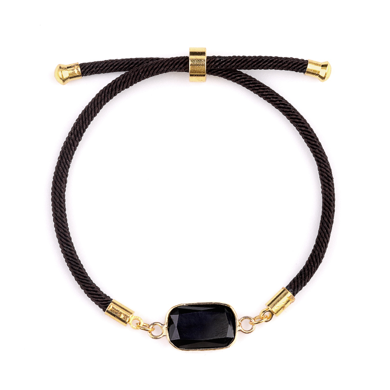 Faceted Rectangle Wrapped Gold Connector Charms  Adjustable Stone Bracelet
