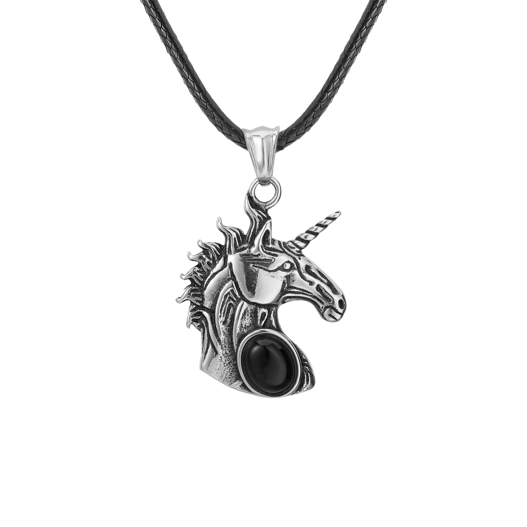 Natural Gemstone Cabs Steel Stainless Unicorn Pendant for Making Jewelry