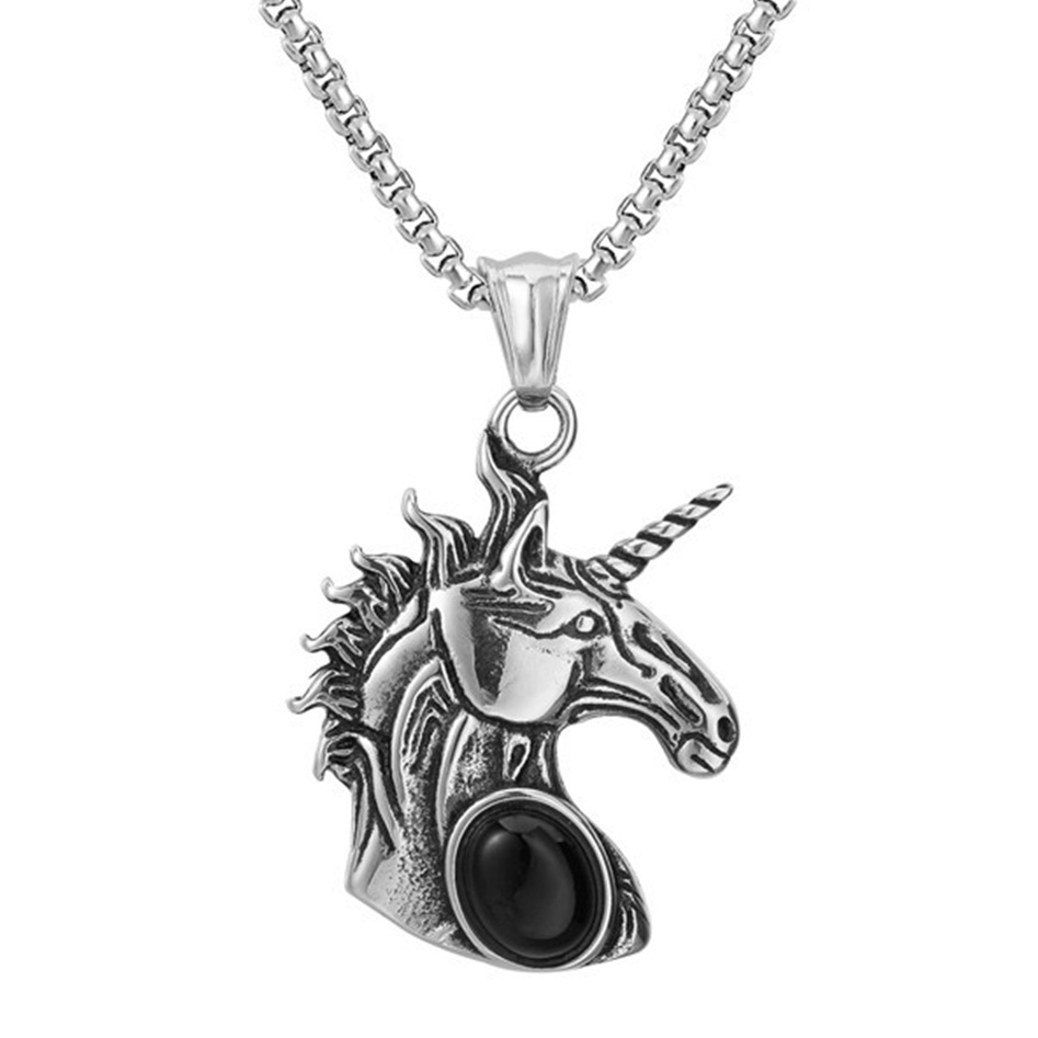 Natural Gemstone Cabs Steel Stainless Unicorn Pendant for Making Jewelry