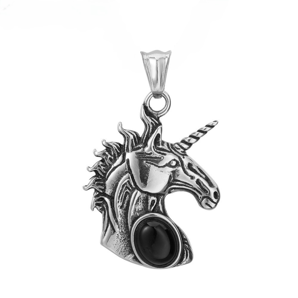 Natural Gemstone Cabs Steel Stainless Unicorn Pendant for Making Jewelry