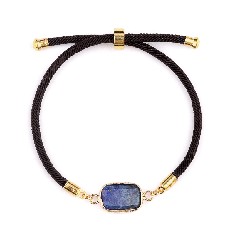 Faceted Rectangle Wrapped Gold Connector Charms  Adjustable Stone Bracelet