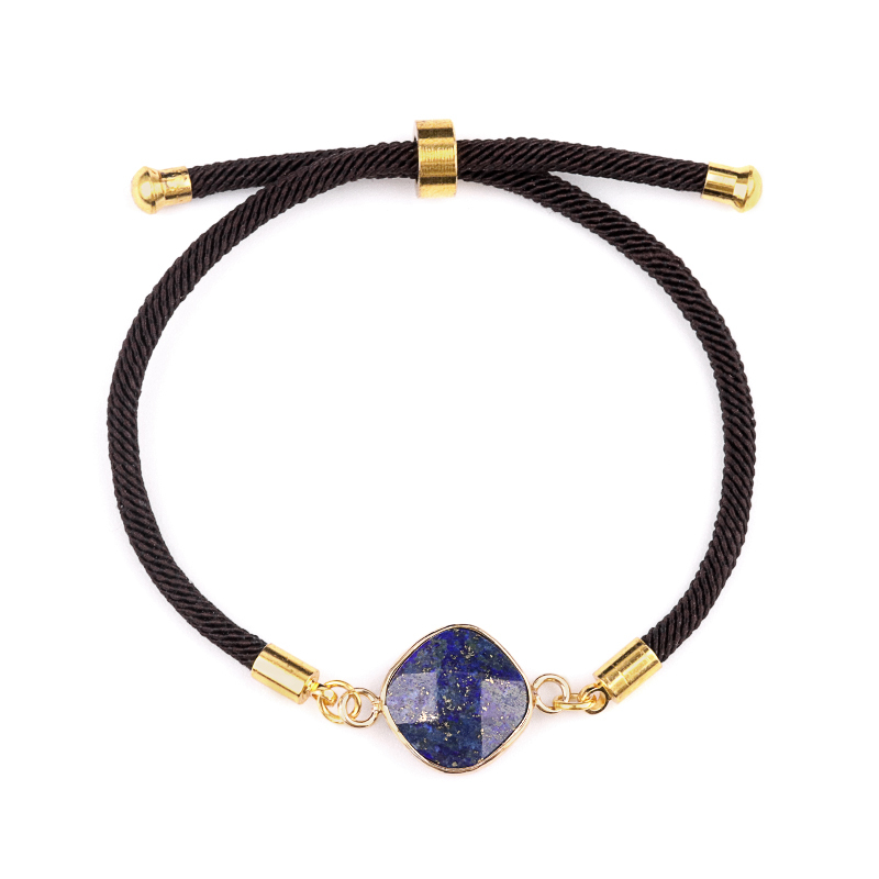 12mm Faceted Rhombus & Square Wrapped Gold Connector Charms  Adjustable Stone Bracelet