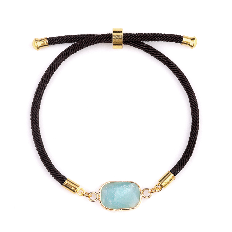 Faceted Rectangle Wrapped Gold Connector Charms  Adjustable Stone Bracelet