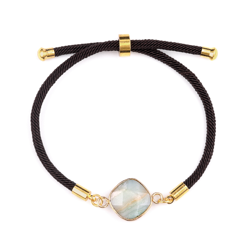 12mm Faceted Rhombus & Square Wrapped Gold Connector Charms  Adjustable Stone Bracelet