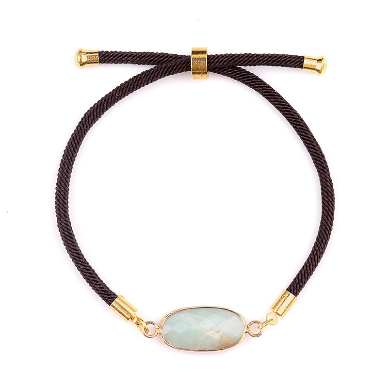 Faceted Oval Beads Wrapped Gold Connector Charms  Adjustable Stone Bracelet