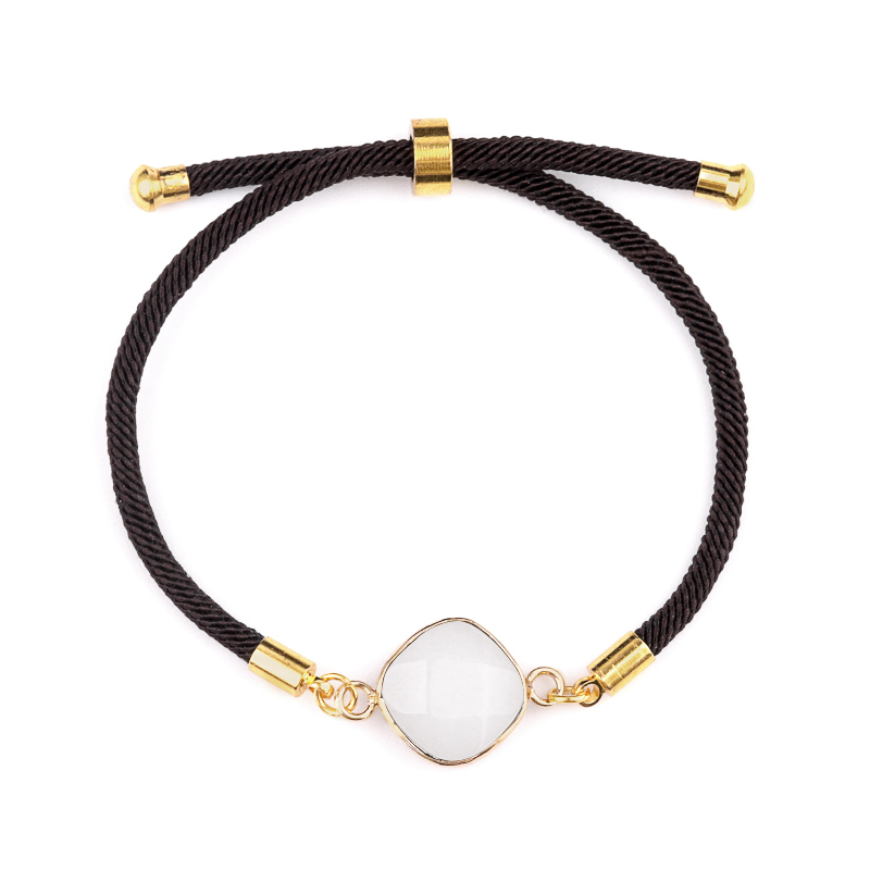 12mm Faceted Rhombus & Square Wrapped Gold Connector Charms  Adjustable Stone Bracelet