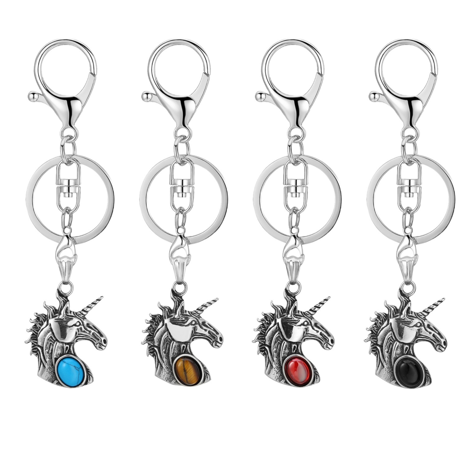 Natural Gemstone Cabs Steel Stainless Unicorn Pendant for Making Jewelry