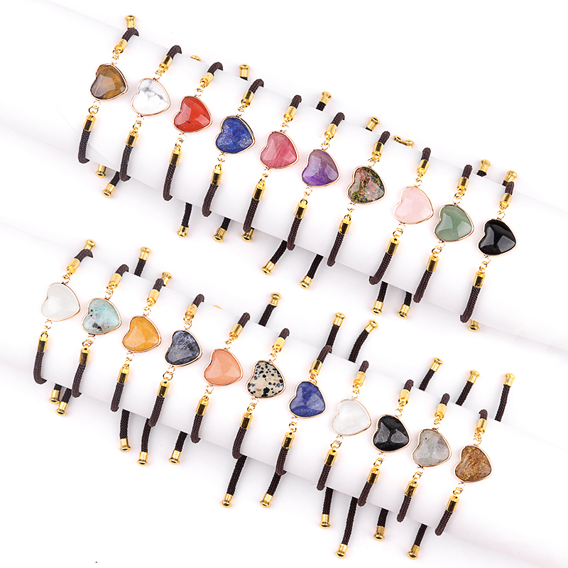 15mm Heart Wrapped Gold Connector Charms  Adjustable Stone Bracelet