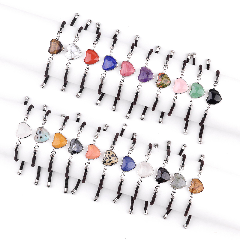 15mm Heart Wrapped Gold Connector Charms  Adjustable Stone Bracelet
