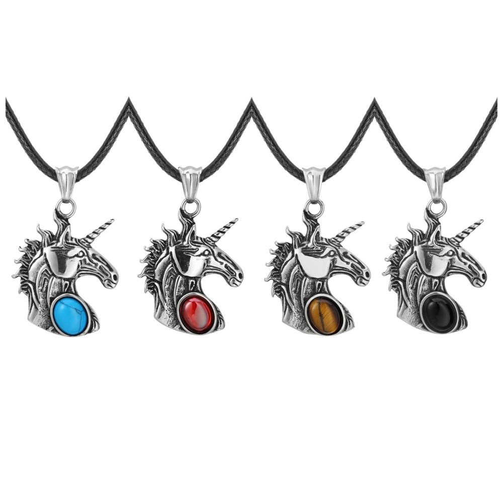 Turquoise Gemstone Cabs Steel Stainless Unicorn Pendant for Making Jewelry