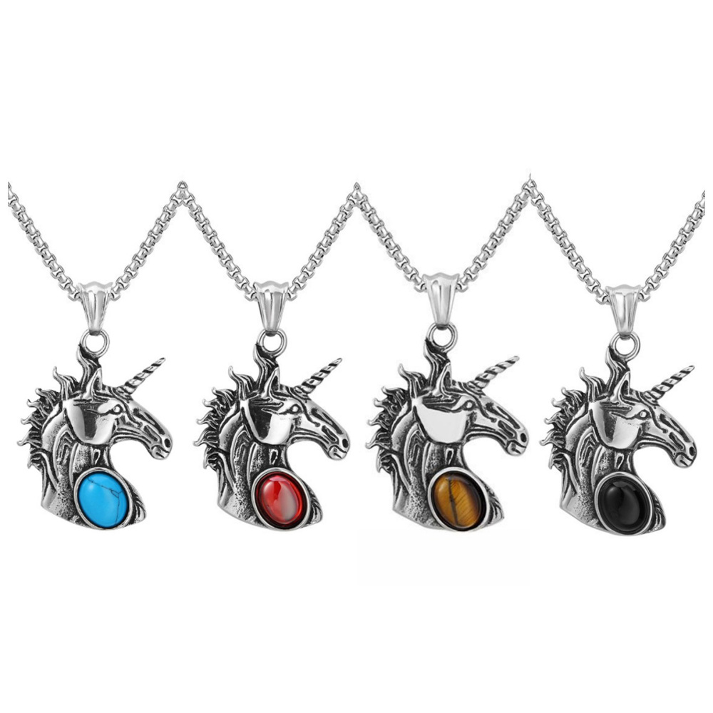 Natural Gemstone Cabs Steel Stainless Unicorn Pendant for Making Jewelry