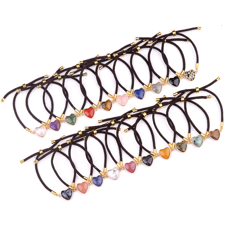 15mm Heart Wrapped Gold Connector Charms  Adjustable Stone Bracelet
