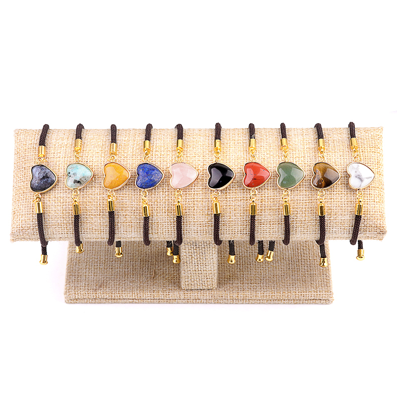 15mm Heart Wrapped Gold Connector Charms  Adjustable Stone Bracelet