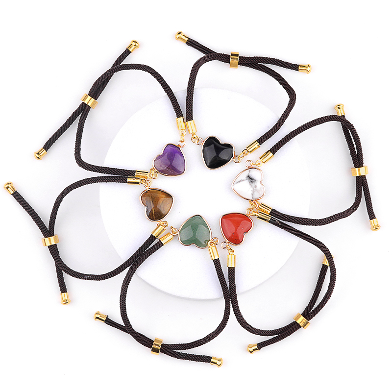 15mm Heart Wrapped Gold Connector Charms  Adjustable Stone Bracelet