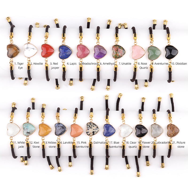 15mm Heart Wrapped Gold Connector Charms  Adjustable Stone Bracelet
