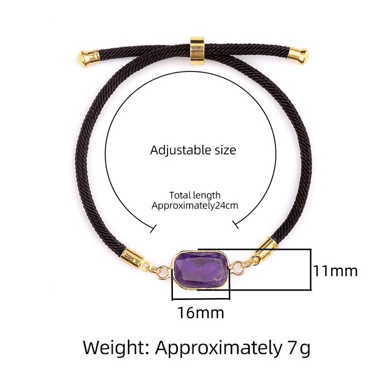 Faceted Rectangle Wrapped Gold Connector Charms  Adjustable Stone Bracelet