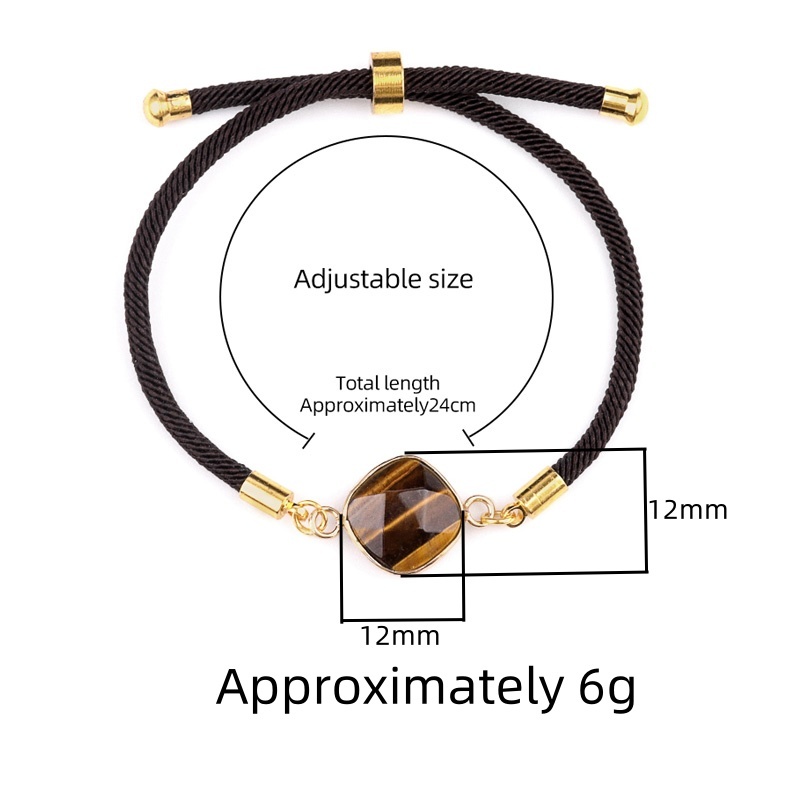 12mm Faceted Rhombus & Square Wrapped Gold Connector Charms  Adjustable Stone Bracelet