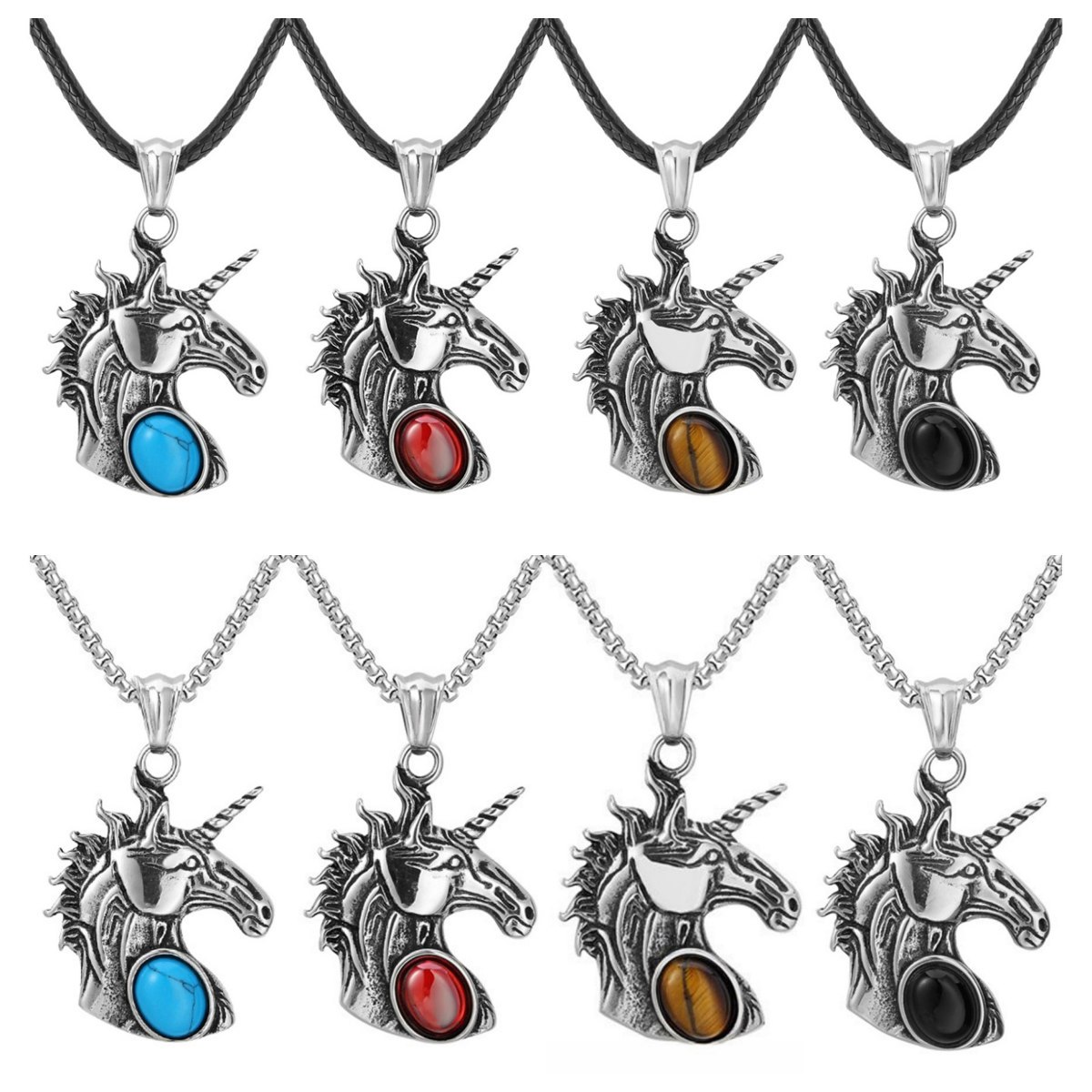 Natural Gemstone Cabs Steel Stainless Unicorn Pendant for Making Jewelry