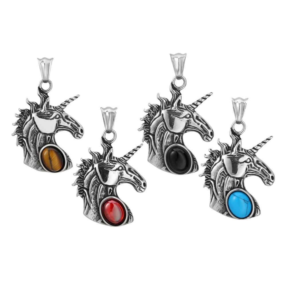 Natural Gemstone Cabs Steel Stainless Unicorn Pendant for Making Jewelry