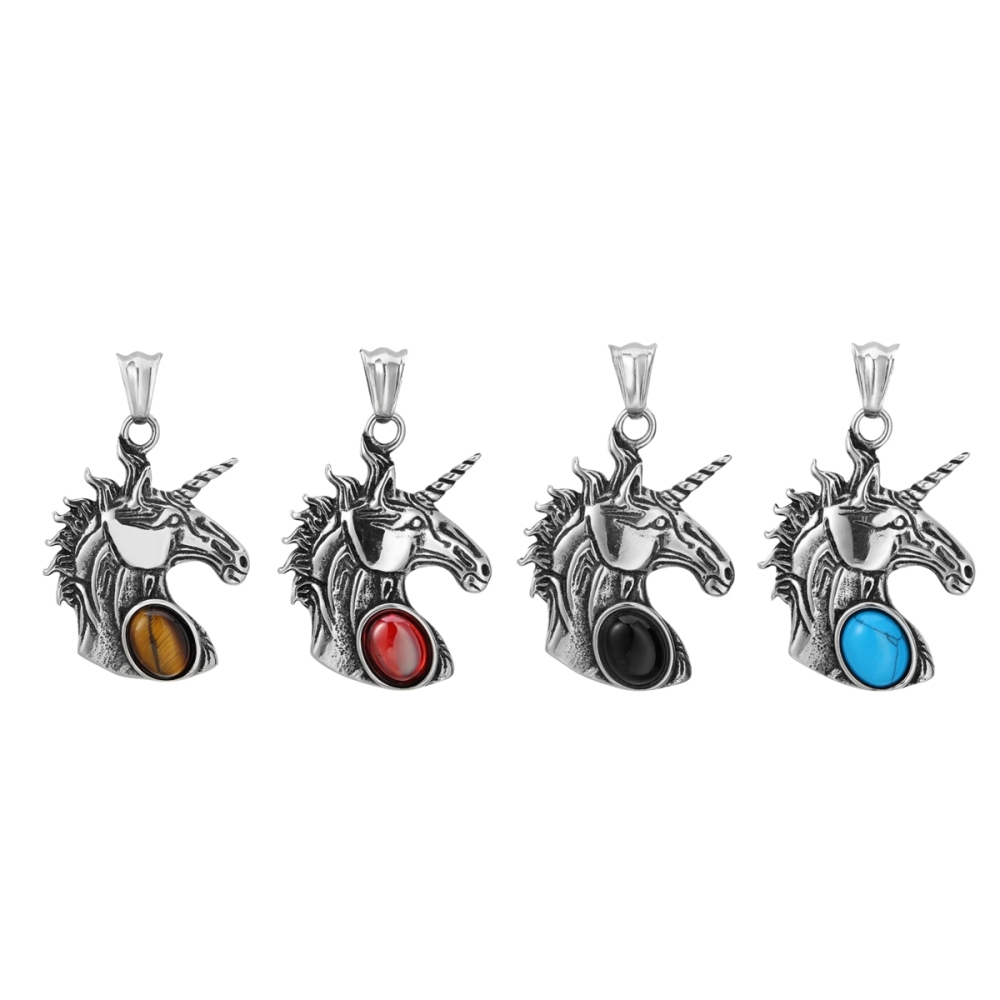 Natural Gemstone Cabs Steel Stainless Unicorn Pendant for Making Jewelry