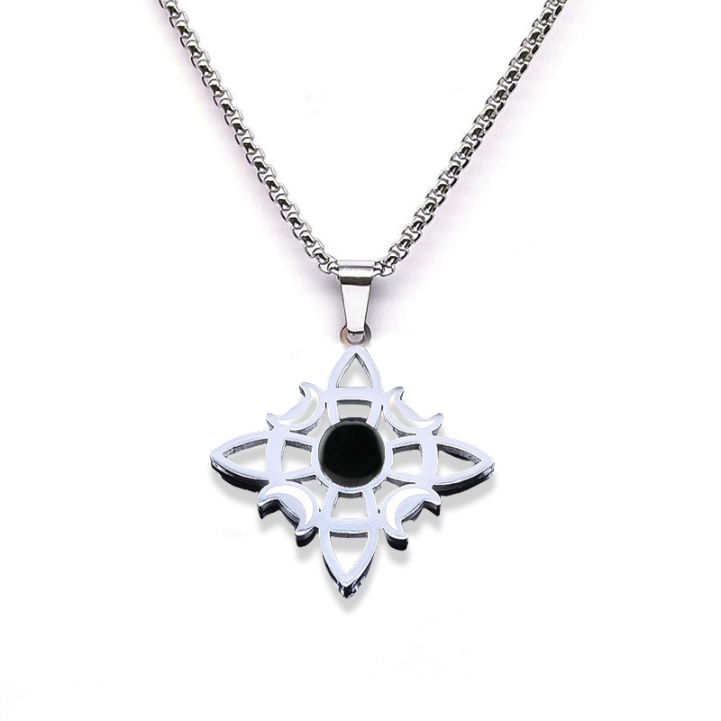 Natural Gemstone Cabochons Stainless Steel Celtic Irish Knot Moon Goddess Talisman Pendant Necklace with 50CM Chain