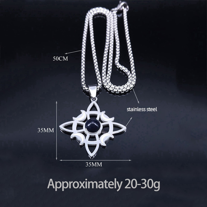 Natural Gemstone Cabochons Stainless Steel Celtic Irish Knot Moon Goddess Talisman Pendant Necklace with 50CM Chain