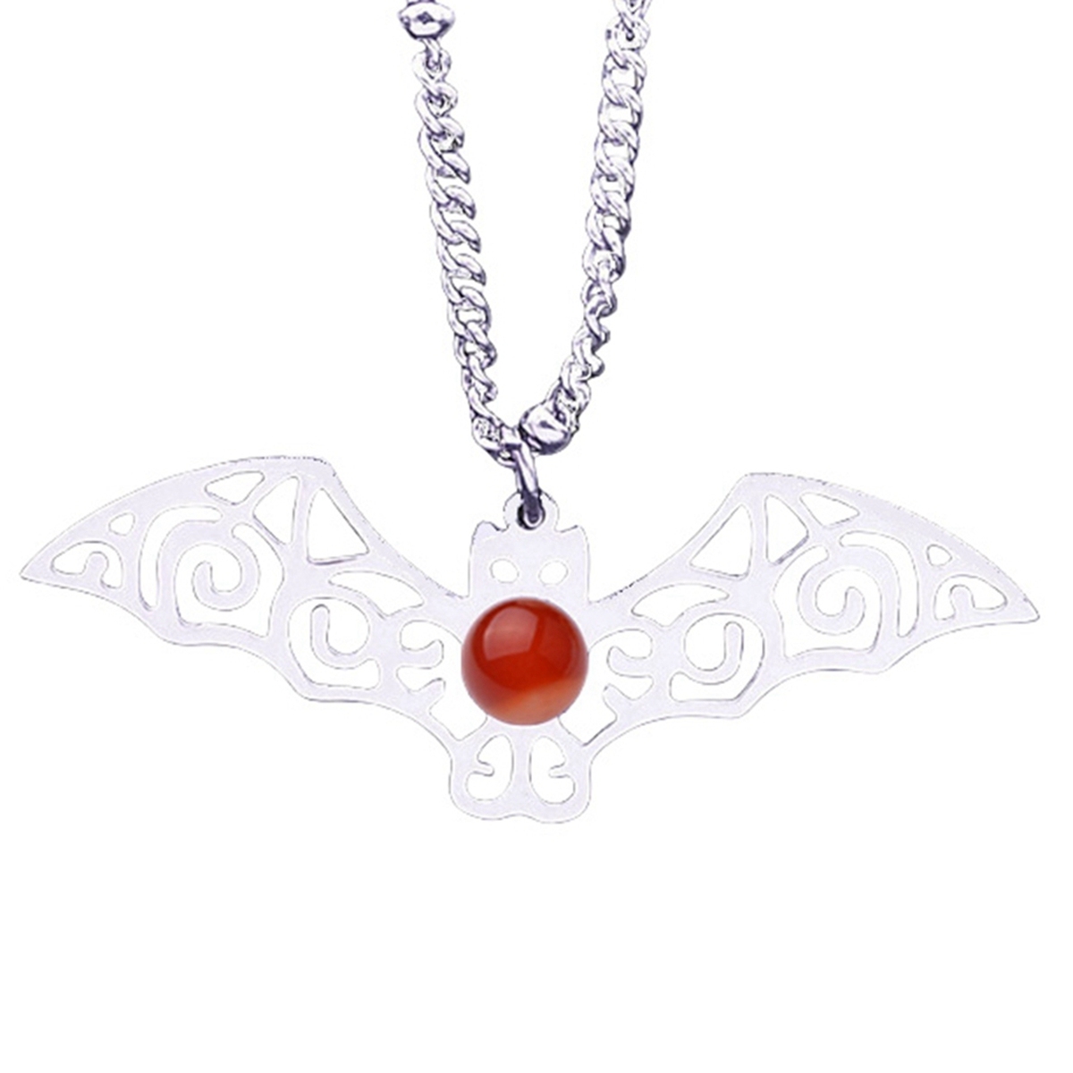Natural Gemstone Cabochons Stainless Steel Bat Goddess Talisman Pendant Necklace with 50CM Chain