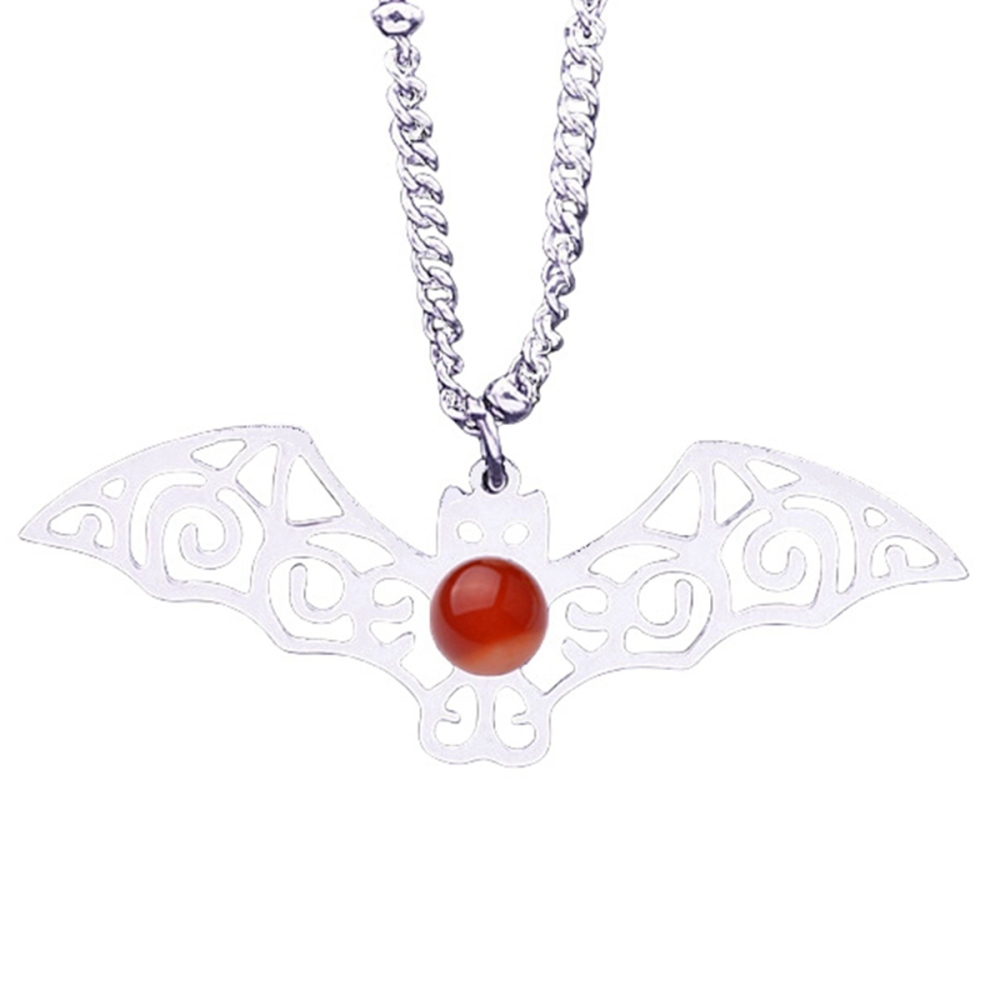 Natural Gemstone Cabochons Stainless Steel Bat Goddess Talisman Pendant Necklace with 50CM Chain