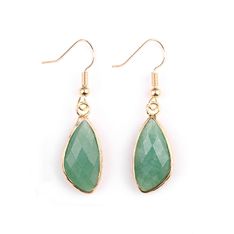 Faceted Teardrop Charms Drop Earrings for Women Girls Natural Stone Pendant Wrapped Gold