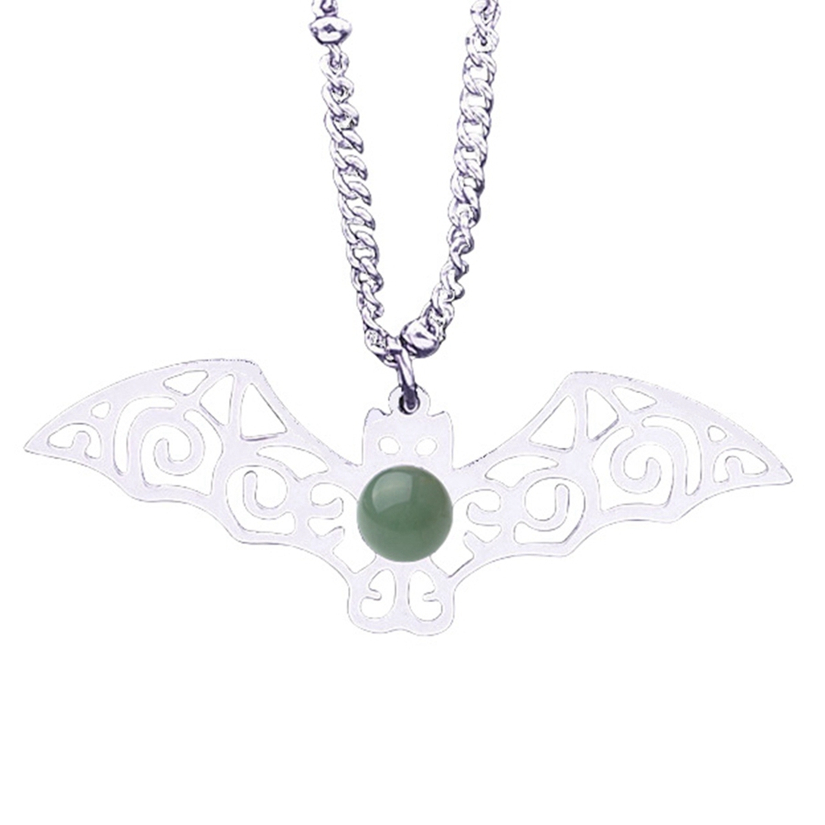 Natural Gemstone Cabochons Stainless Steel Bat Goddess Talisman Pendant Necklace with 50CM Chain