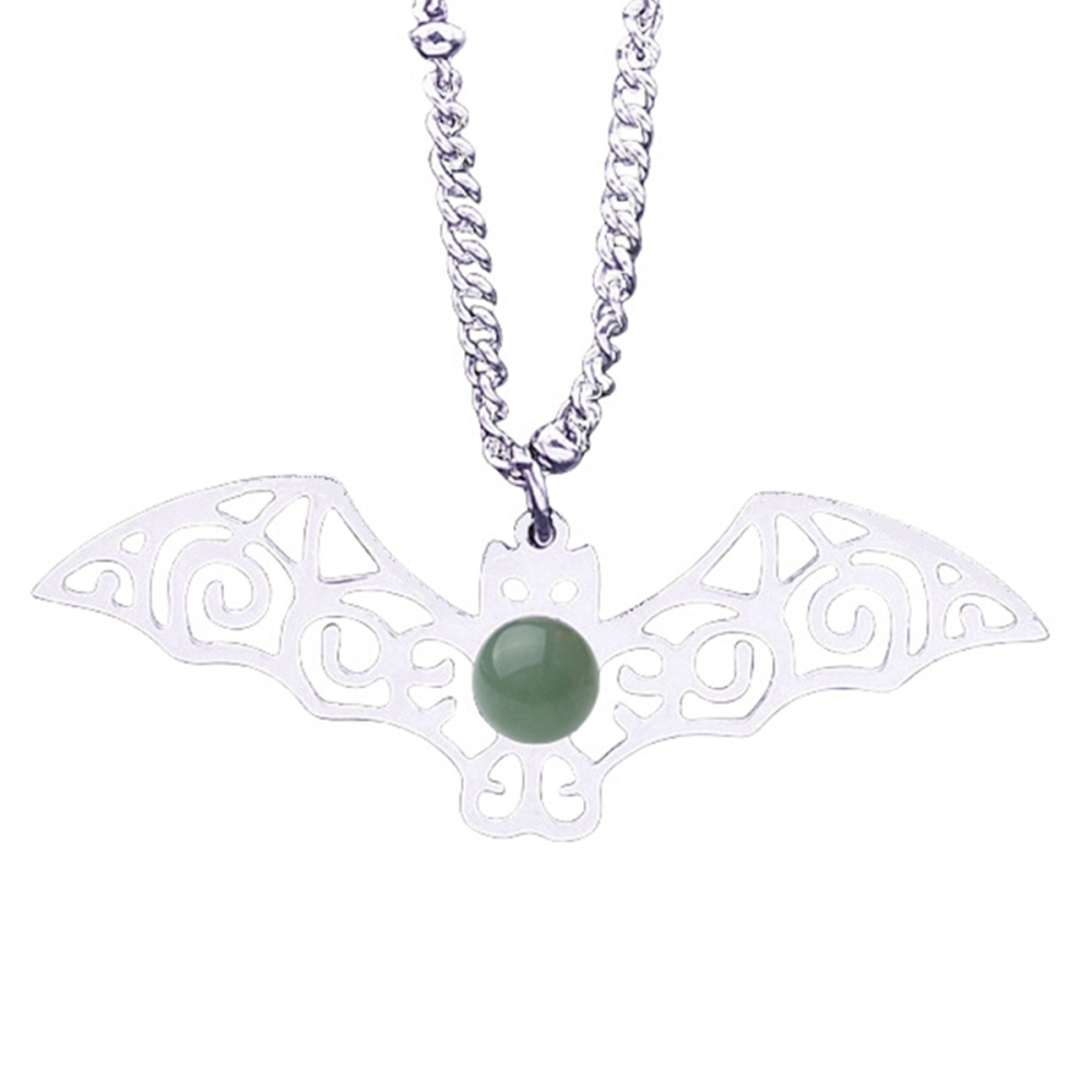 Natural Gemstone Cabochons Stainless Steel Bat Goddess Talisman Pendant Necklace with 50CM Chain
