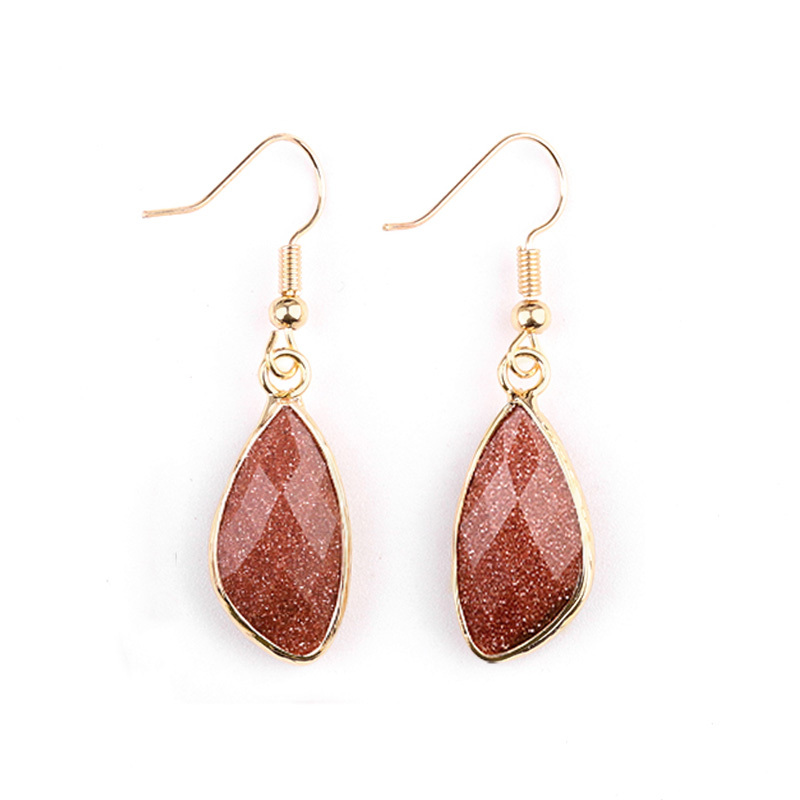 Faceted Teardrop Charms Drop Earrings for Women Girls Natural Stone Pendant Wrapped Gold
