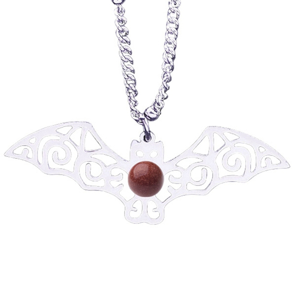 Natural Gemstone Cabochons Stainless Steel Bat Goddess Talisman Pendant Necklace with 50CM Chain