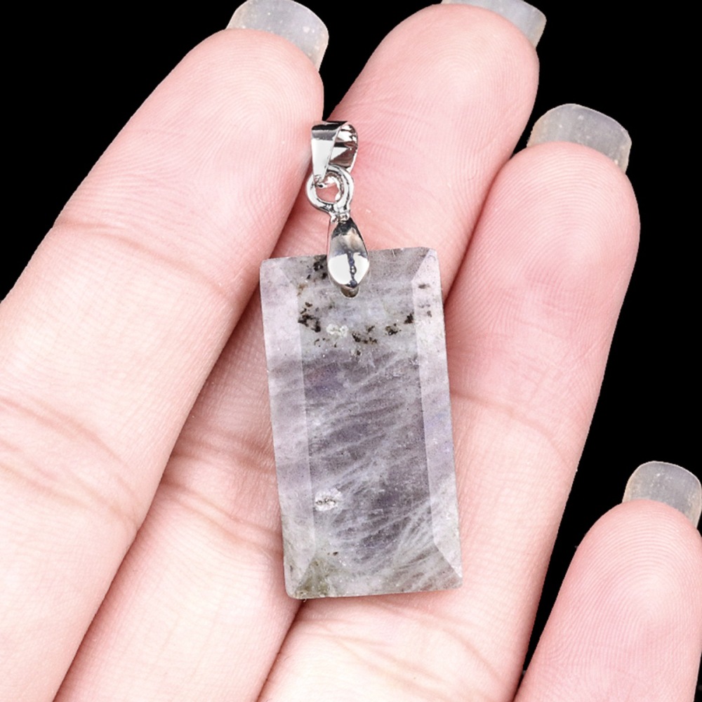 Natural Faceted Rectangle Stone Pendant for Making Jewelry Necklace Earrings