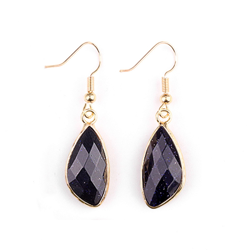 Faceted Teardrop Charms Drop Earrings for Women Girls Natural Stone Pendant Wrapped Gold